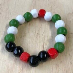 Red White Green Black Handmade Stretch Bracelet Chunky Wood Beads #Palestine